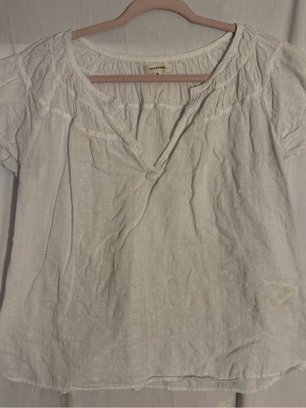 #391 Max Studio White Lightweight Cotton Peasant Top
